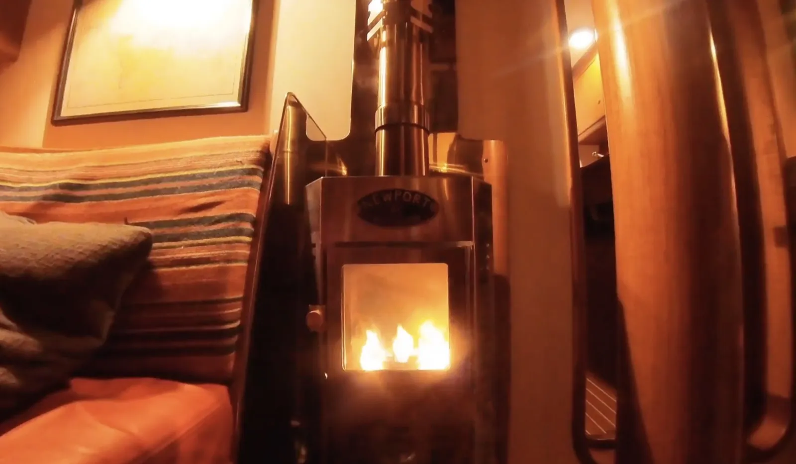 The cozy heat of the Dickinson Newport diesel heater.